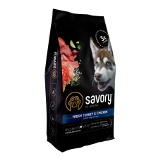 Savory Junior Large rich in Fresh Turkey & Chicken Сухий корм зі свіжим м’ясом індички та курки для молодих собак великих порід 12кг