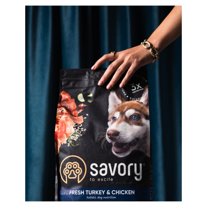 Savory Junior Large rich in Fresh Turkey & Chicken Сухий корм зі свіжим м’ясом індички та курки для молодих собак великих порід 3кг