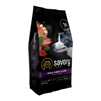 Savory Medium Breed rich in Fresh Turkey & Lamb Сухий корм зі свіжим м'ясом індички та ягняти для дорослих собак середніх порід 12кг