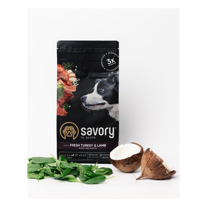 Savory Medium Breed rich in Fresh Turkey & Lamb Сухий корм зі свіжим мясом індички та ягняти для дорослих собак середніх порід 12кг