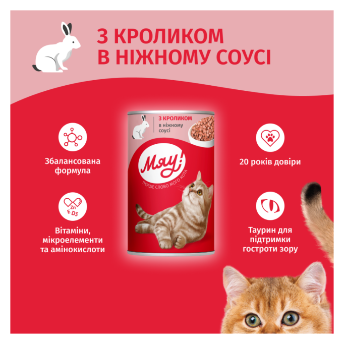 Мяу Вологий корм з кроликом для дорослих котів (в соусі) 415г