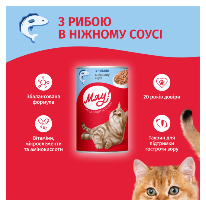 Мяу Вологий корм з рибою для дорослих котів (в соусі) 415г