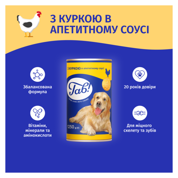 Гав Вологий корм з куркою для дорослих собак (в соусі) 1,25кг