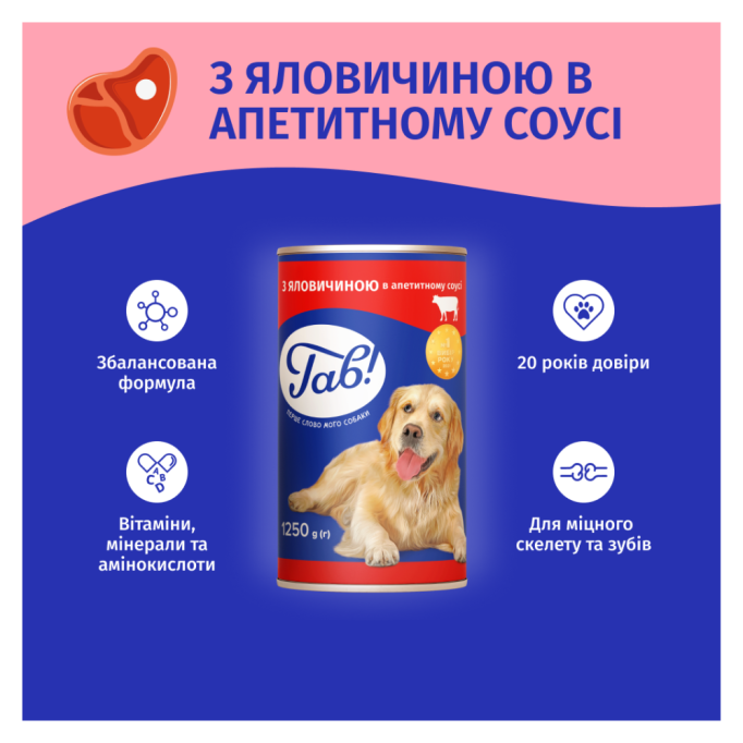 Гав Вологий корм з яловичиною для дорослих собак (в соусі) 1,25кг