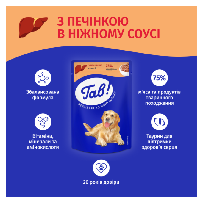 Гав Вологий корм з печінкою для дорослих собак (в соусі) 100г 24шт