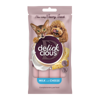 Delickcious Кремові ласощі - молоко з сиром для дорослих котів та собак 15г 4шт
