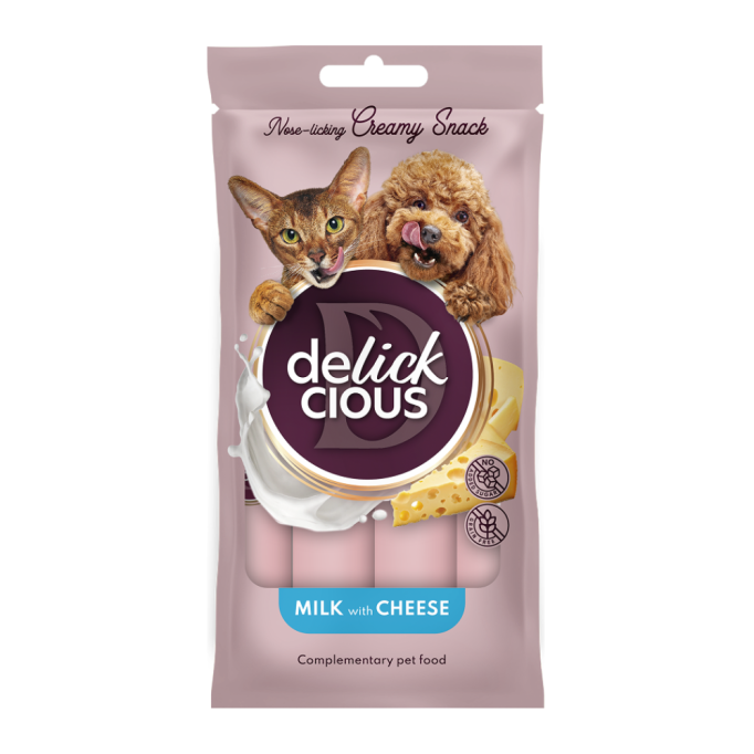 Delickcious Кремові ласощі - молоко з сиром для дорослих котів та собак 15г 4шт