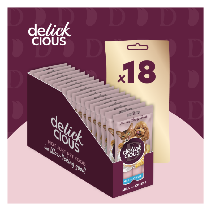 Delickcious Кремові ласощі - молоко з сиром для дорослих котів та собак 15г 4шт