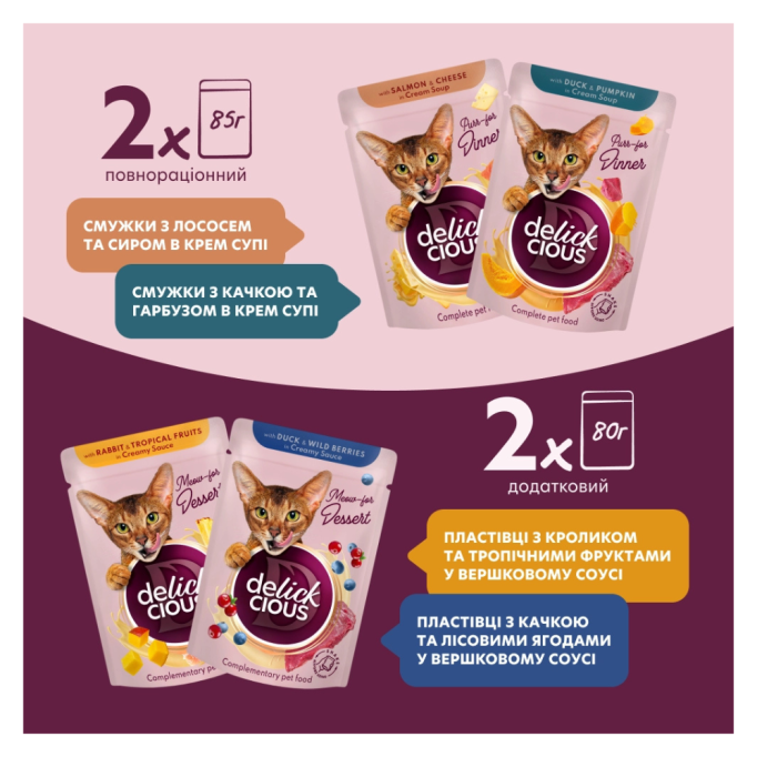 Delickcious Набір №2 Вологий корм для дорослих котів 330г (85г 2шт + 80г 2шт)
