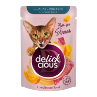 Delickcious Смужки з качкою та гарбузом в крем супі Вологий корм для дорослих котів 85г 12шт