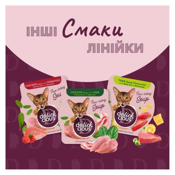 Delickcious Суп з сардини з креветками та гарбузом Вологий корм для дорослих котів 80г