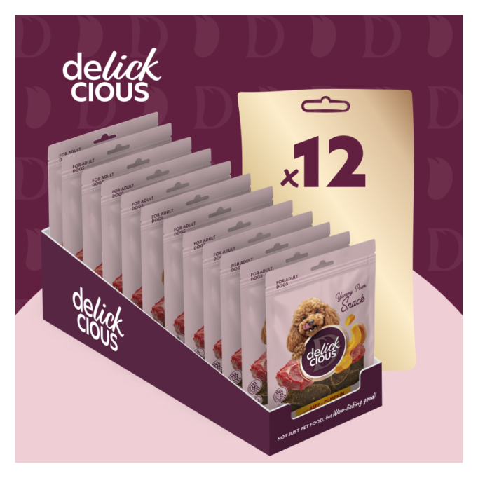 Delickcious Сушені снеки з яловичиною і гарбузом для дорослих собак 80г