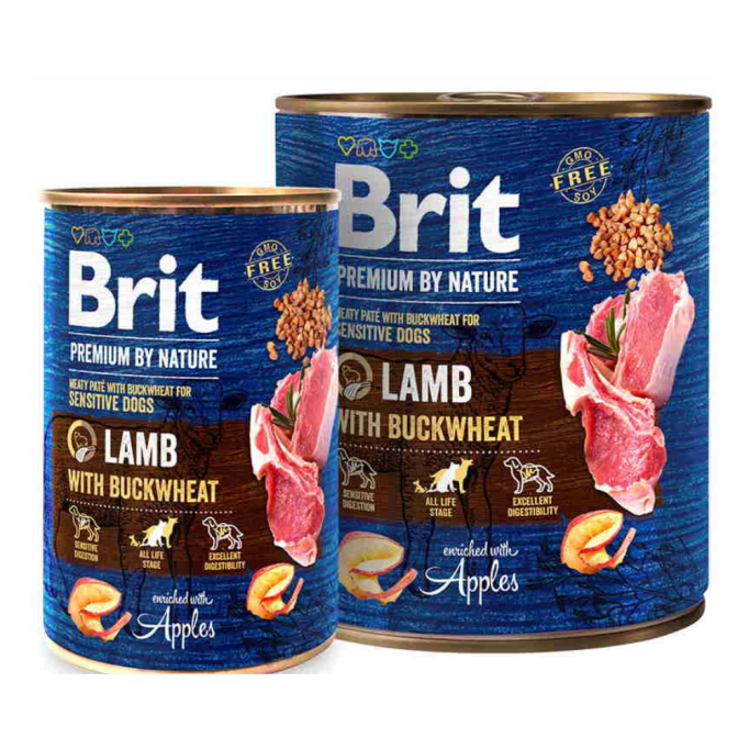 Brit Premium by Nature Lamb & Buckwheat Sensitive Вологий корм для дорослих собак з ягням та гречкою (паштет) 400г
