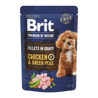Brit Premium Fillets in Gravy Chicken & Green Peas Вологий корм з філе курки і зеленим горошком для дорослих собак малих порід (в соусі) 85г 24шт
