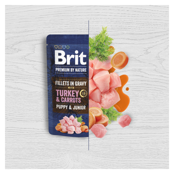 Brit Premium Fillets in Gravy Turkey & Carrots Puppy Вологий корм з філе індички і морквою для цуценят малих порід (в соусі) 85г 24шт