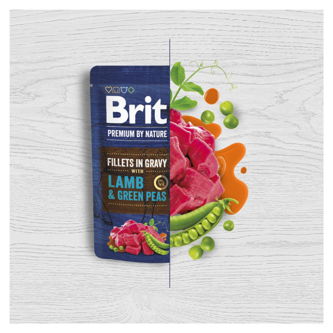 Brit Premium Fillets in Gravy Lamb & Green Peas Вологий корм з філе ягня і зеленим горошком для дорослих собак малих порід (в соусі) 85г 24шт