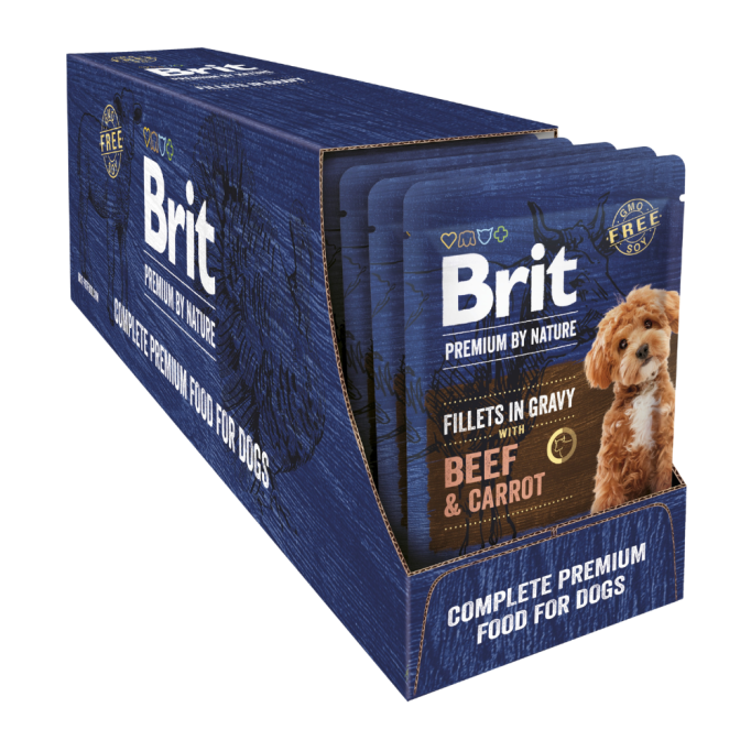 Brit Premium Fillets in Gravy Beef & Carrot Вологий корм з філе яловичини і морквою для дорослих собак малих порід (в соусі) 85г 24шт