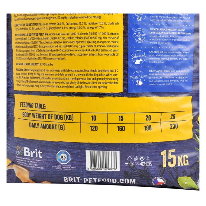 Brit Premium Dog Adult M Сухий корм з куркою для дорослих собак середніх порід 15кг