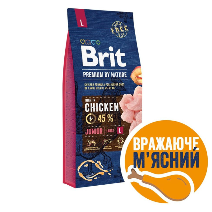 Brit Premium Junior L Сухий корм для цуценят і молодих собак великих порід 15кг