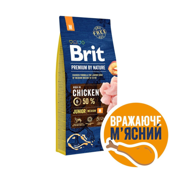 Brit Premium Junior M Сухий корм для цуценят і молодих собак середніх порід 15кг