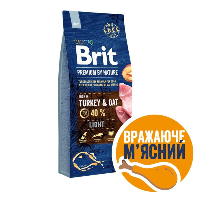 Brit Premium Light Сухий корм з індичкою для дорослих собак з надмірною масою тіла 3кг