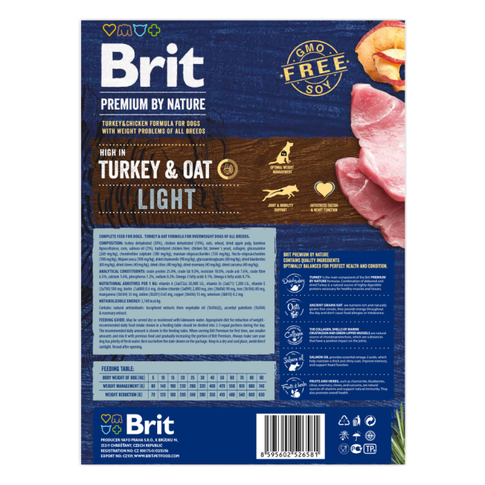 Brit Premium Light Сухий корм з індичкою для дорослих собак з надмірною масою тіла 3кг