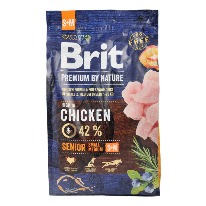 Brit Premium Senior S+M Сухий корм з куркою для собак похилого віку дрібних та середніх порід 3кг