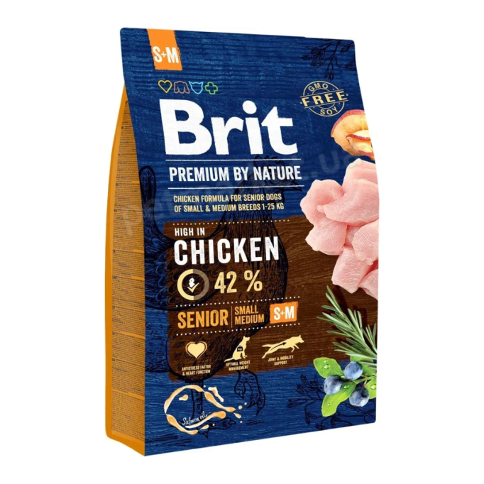 Brit Premium Senior S+M Сухий корм з куркою для собак похилого віку дрібних та середніх порід 3кг