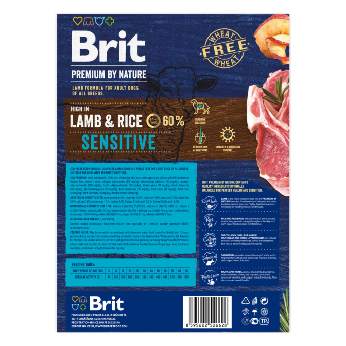 Brit Premium Sensitive Lamb&Rice Сухий корм для дорослих собак з чутливим травленням 3кг