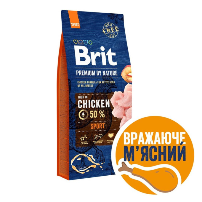 Brit Premium Sport Сухий корм з куркою для дорослих собак усіх порід з високими витратами енергії 15кг