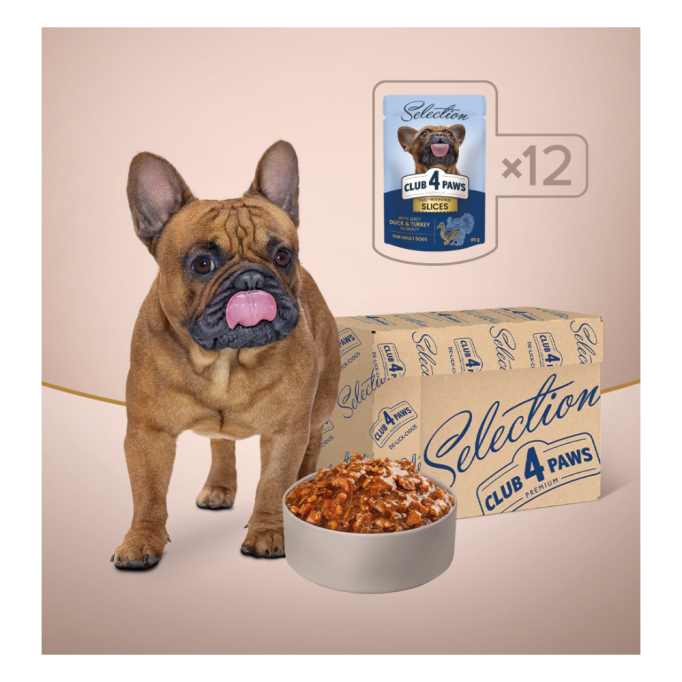 Club 4 Paws Plus Selection Вологий корм з качкою та індичкою для дорослих собак малих порід (в соусі) 85г 12шт
