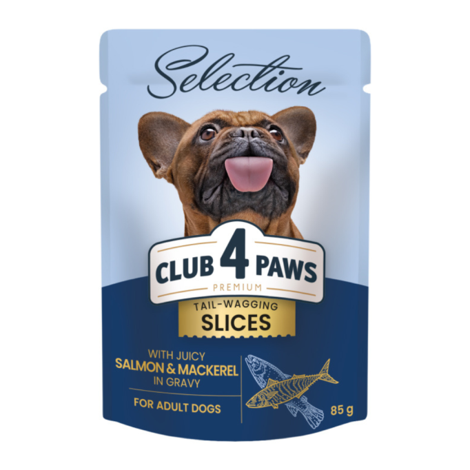 Club 4 Paws Plus Selection Вологий корм з лососем та макреллю для дорослих собак малих порід (в соусі) 85г 12шт