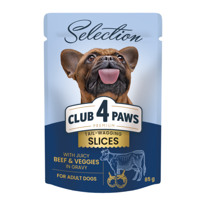 Club 4 Paws Plus Selection Вологий корм з яловичиною та овочами для дорослих собак малих порід (в соусі) 85г 12шт
