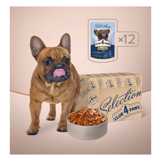 Club 4 Paws Plus Selection Вологий корм з яловичиною та овочами для дорослих собак малих порід (в соусі) 85г 12шт