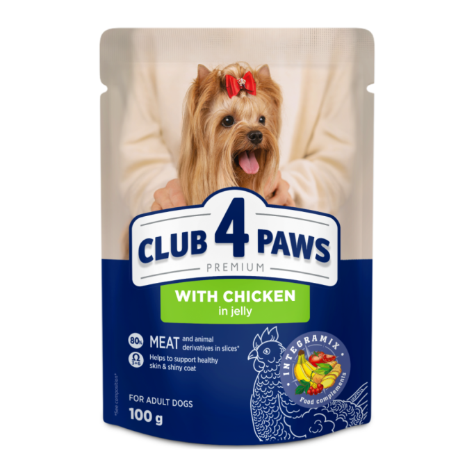 Club 4 Paws Adult Dog Small Breeds wiht Chicken in jelly Вологий корм з куркою для дорослих собак малих порід (в желе) 100г 24шт