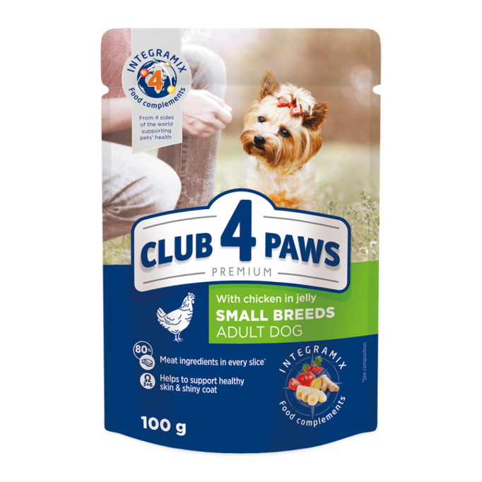 Club 4 Paws Adult Dog Small Breeds wiht Chicken in jelly Вологий корм з куркою для дорослих собак малих порід (в желе) 100г 24шт