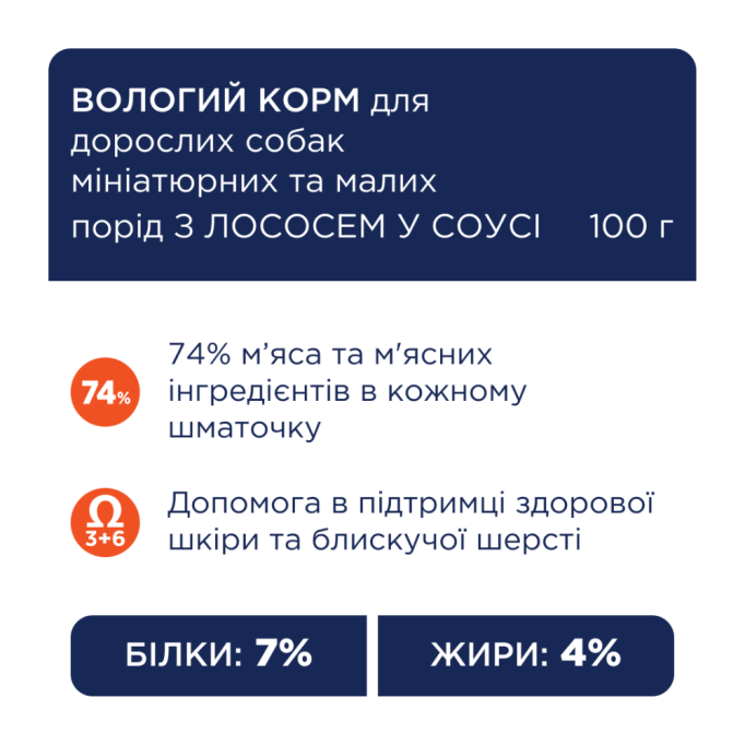 Club 4 Paws Adult Dog with Salmon in gravy Вологий корм з лососем для дорослих собак малих порід (в соусі) 100г 24шт