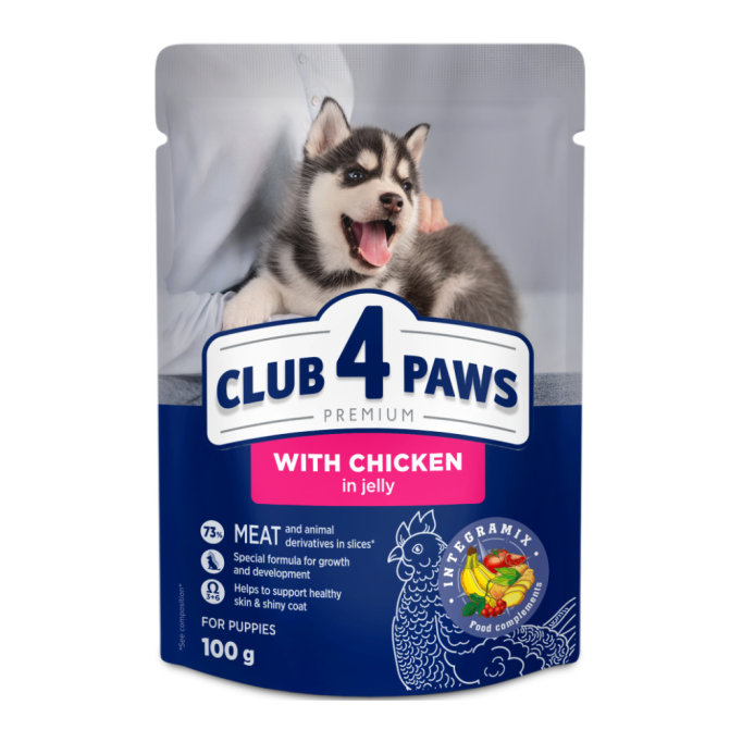 Club 4 Paws Puppies All Breeds with Chicken in jelly Вологий корм з куркою для цуценят (в желе) 100г 24шт