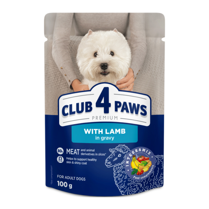 Club 4 Paws Adult Dog Small Breeds with Lamb in gravy Вологий корм з ягням для дорослих собак малих порід (в соусі) 100г 24шт