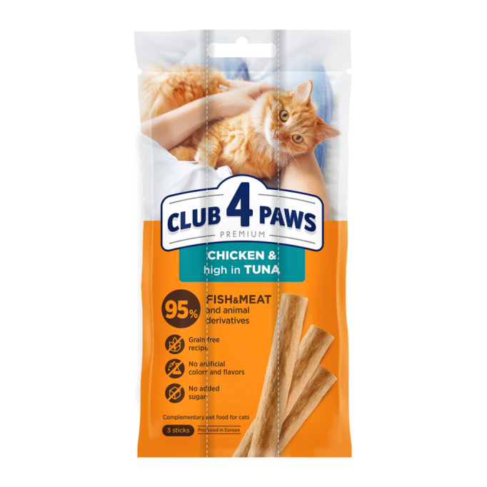 Club 4 Paws М'ясні палички з куркою та тунцем для дорослих котів 5г 3шт