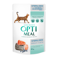 Optimeal Adult Cats Sterilised Salmon & Blueberries in jelly Вологий корм з лососем та чорницею для стерилізованих та кастрованих котів (в желе) 85г 12шт