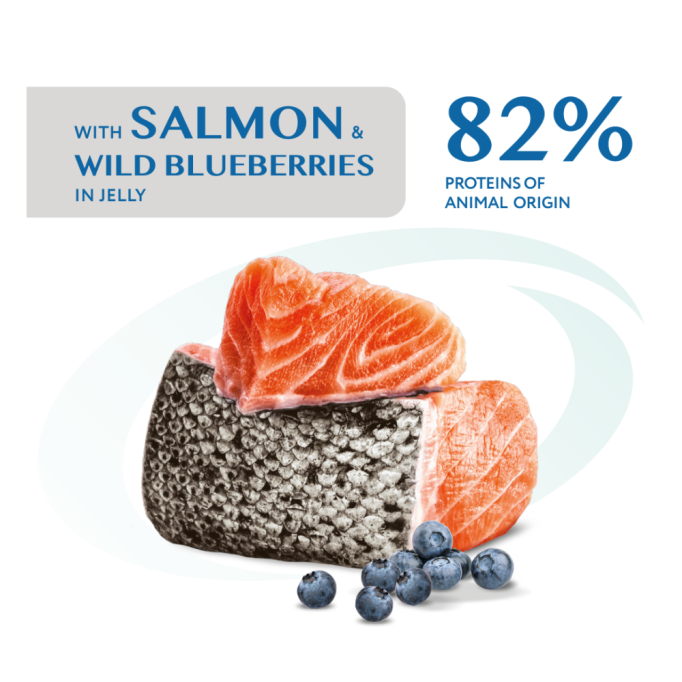 Optimeal Adult Cats Sterilised Salmon & Blueberries in jelly Вологий корм з лососем та чорницею для стерилізованих та кастрованих котів (в желе) 85г 12шт