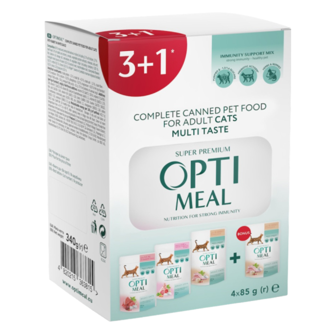 Optimeal Adult Cats Multi Taste Набір №3 Вологого корму для дорослих котів (3+1) 85г 4шт