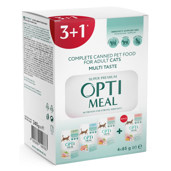 Optimeal Adult Cats Multi Taste Набір №4 Вологого корму для дорослих котів (3+1) 85г 4шт