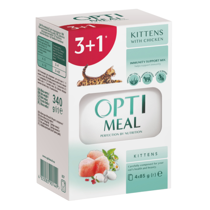 Optimeal Набір "Kitten Chicken Вологий корм для кошенят з куркою в соусі" (3+1) 85г 4шт