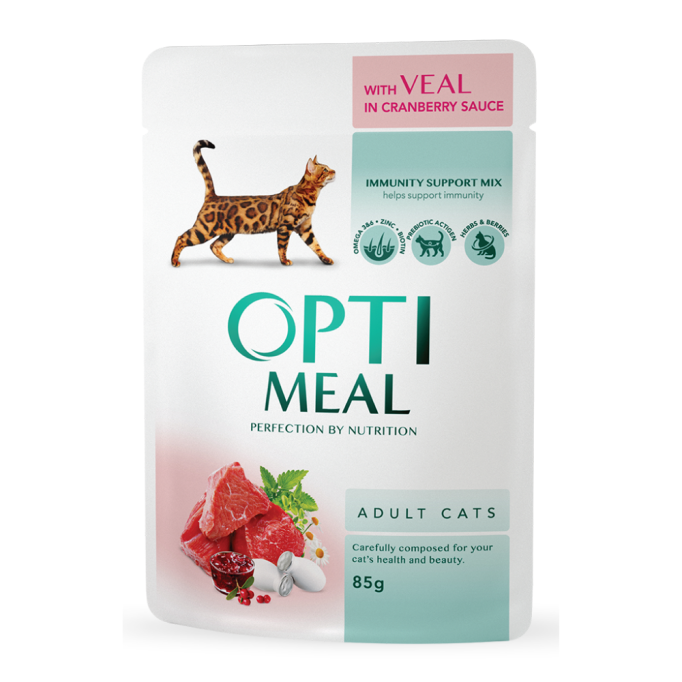 Optimeal Adult Cats Veal in Cranberry sauce Вологий корм з телятиною у журавлинному соусі для дорослих котів 85г 12шт