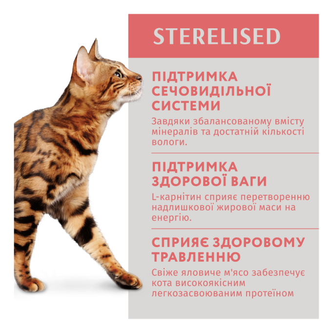 Optimeal Adult Cats Sterilised Beef & Turkey fillet Вологий корм із яловичиною та індичим філе для стерилізованих та кастрованих котів (в желе) 85г 12шт
