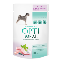 Optimeal Adult Dogs Rabbit & Wild Blueberries sauce Вологий корм з кроликом та чорницею для дорослих собак (в соусі) 100г 12шт