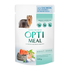 Optimeal Adult Dogs Salmon & Blueberries cream sauce Вологий корм з лососем та лохиною в крем соусі для дорослих собак 100г 12шт