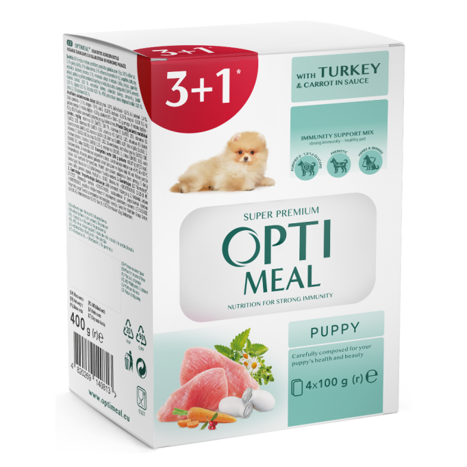 Набір 3+1 Optimeal Puppy Turkey & Carrot sauce Вологий корм з індичкою та морквою для цуценят (в соусі) 100г 4шт